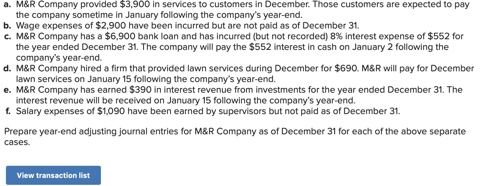 Solved Prepare yearend adjusting journal entries for M&R