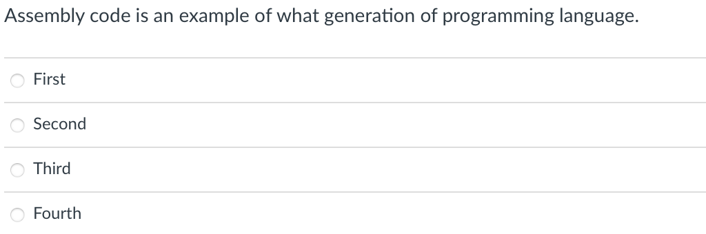 Solved Assembly code is an example of what generation of | Chegg.com