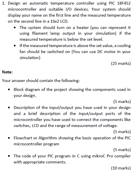 Solved 1. Design an automatic temperature controller using | Chegg.com