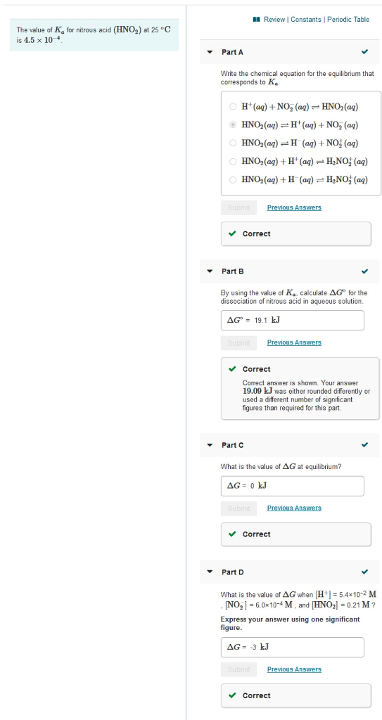 Solved The value of Ka for nitrous acid (HNO2) at 25 ∘C is