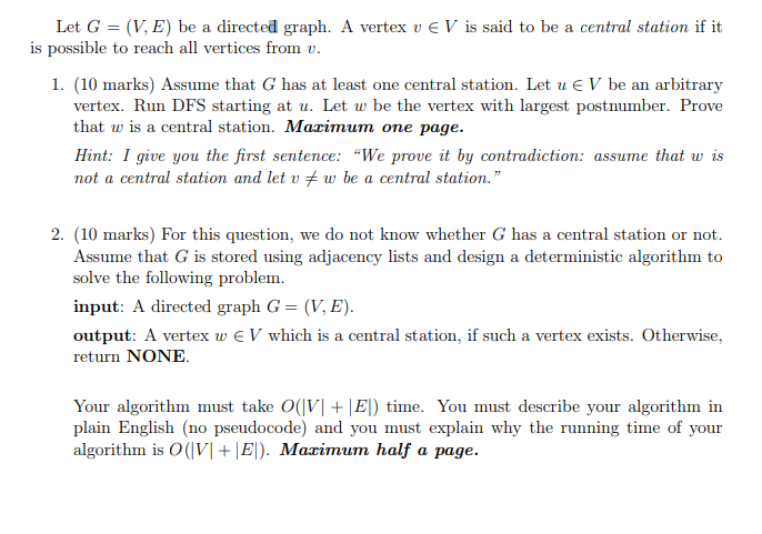 Solved Let G = (V, E) be a directed graph. A vertex v ∈ V is | Chegg.com