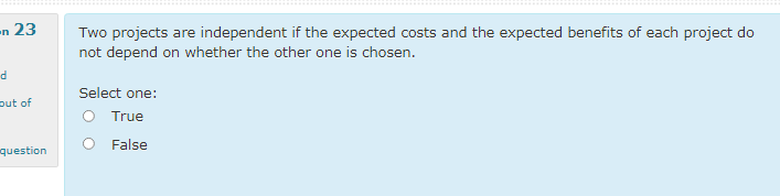 Solved -n 23 Two projects are independent if the expected | Chegg.com