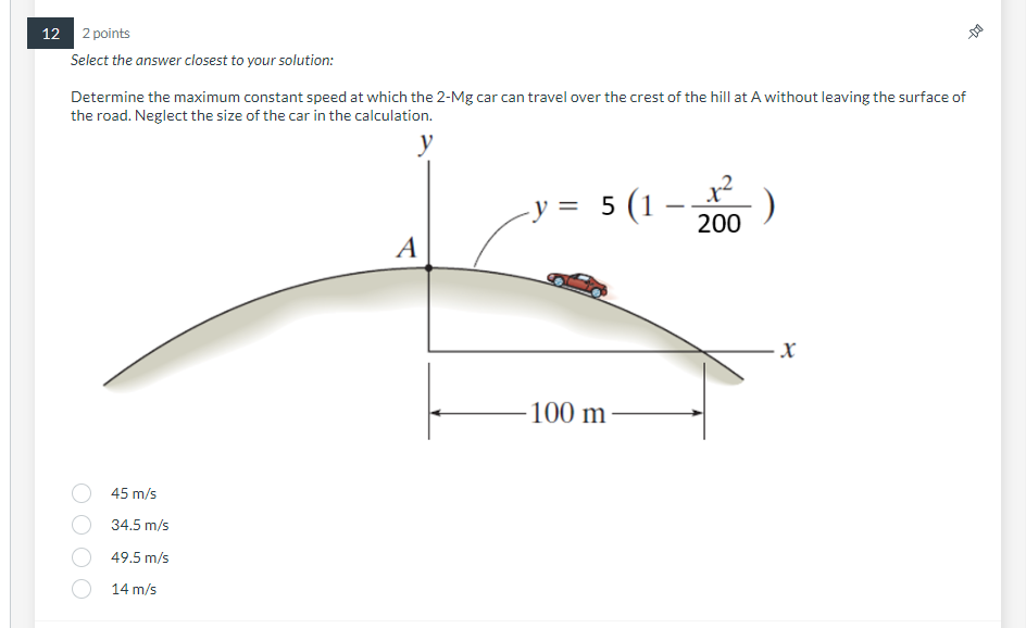 Solved 2 points Select the answer closest to your solution: | Chegg.com