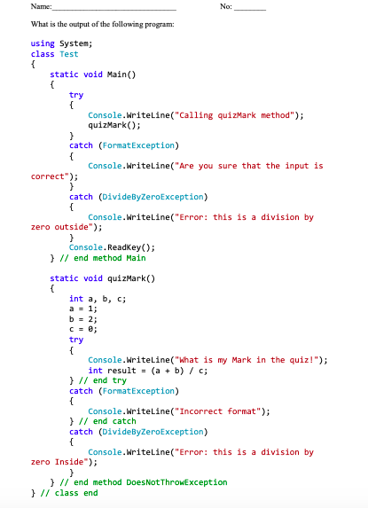 Solved Name: What is the output of the following program: | Chegg.com