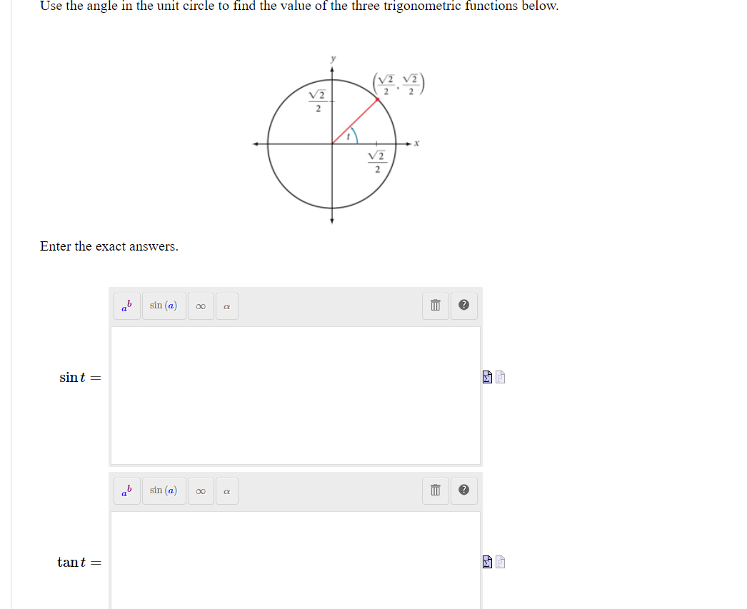 Solved Use the angle in the unit circle to find the value of | Chegg.com