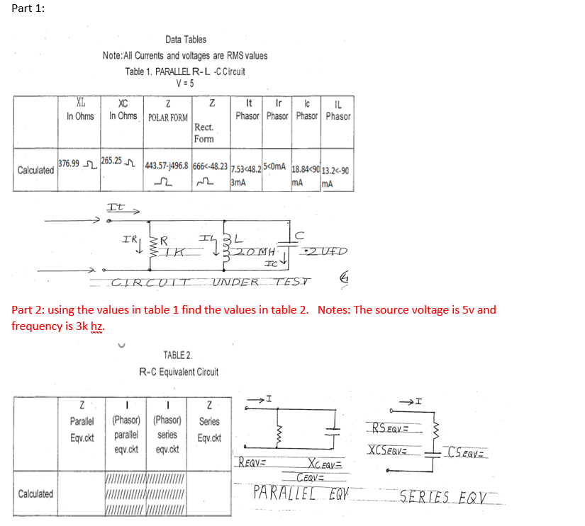 Solved Part 1: Data Tables Note:All Currents and voltages | Chegg.com