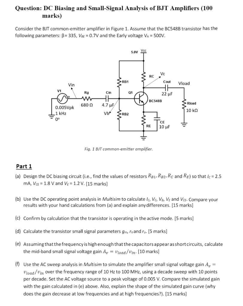 Solved Question DC Biasing and SmallSignal Analysis of BJT
