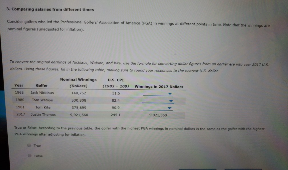 Solved 3. Comparing salaries from different times Consider