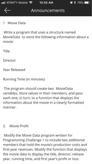 Solved II XFINITY Mobile10:55 AM Announcements 1 Movie Data | Chegg.com