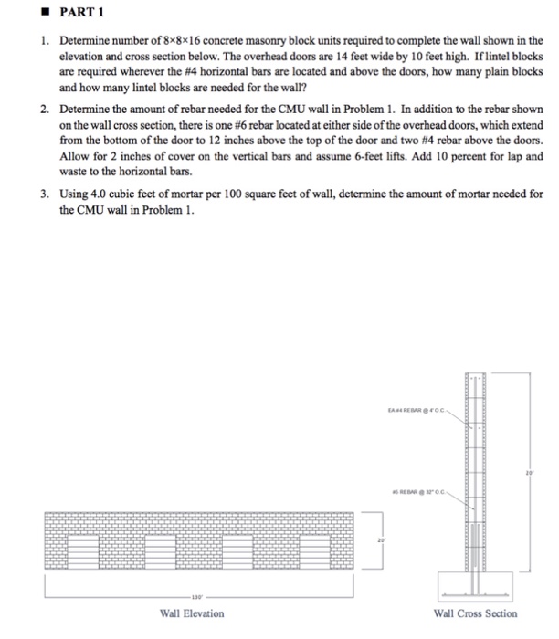 Solved PART1 1. Determine number of8x8x16 concrete masonry | Chegg.com