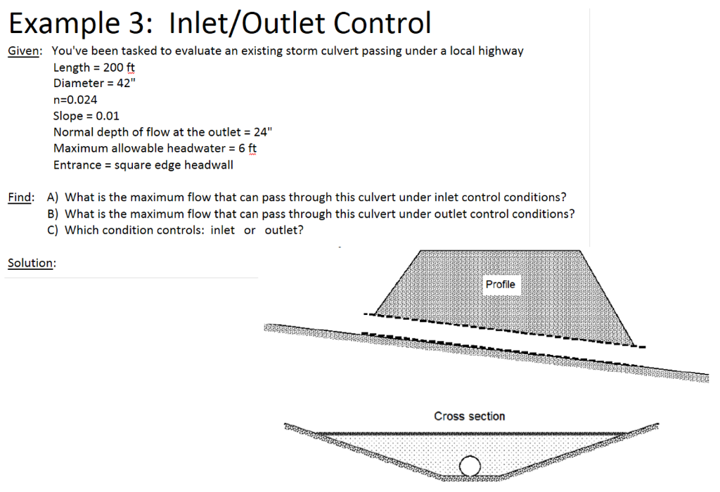 Example 3 Inlet/Outlet Control Given You've been