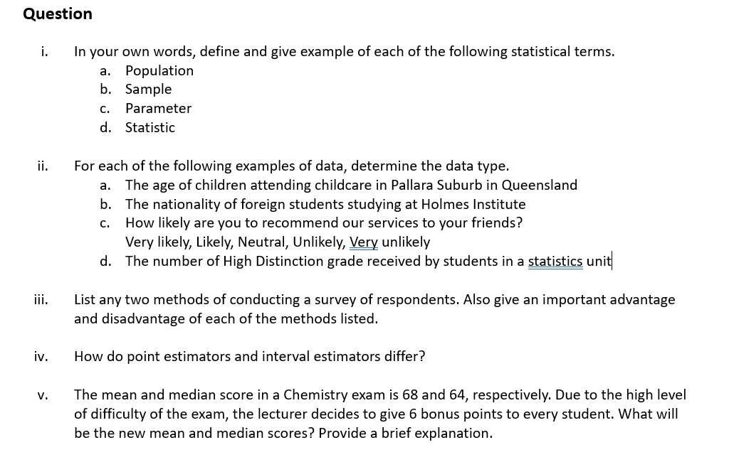 Solved i. In your own words, define and give example of each | Chegg.com
