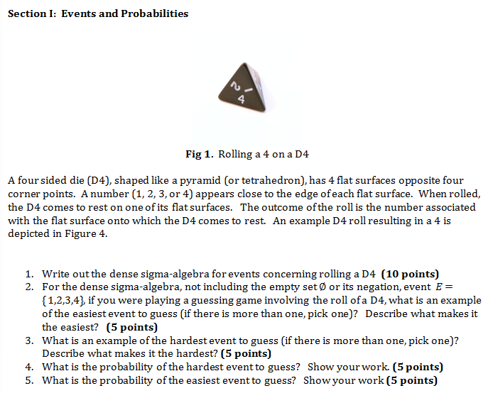 Section I: Events and Probabilities Fig 1. Rolling a | Chegg.com