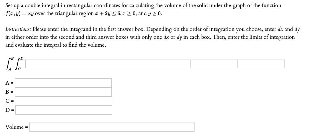 Solved Set up a double integral in rectangular coordinates | Chegg.com