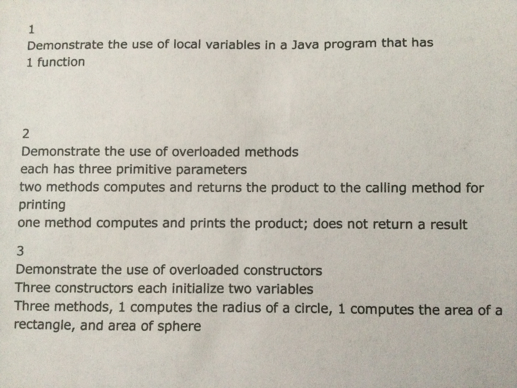 Solved 1 Demonstrate the use of local variables in a Java | Chegg.com