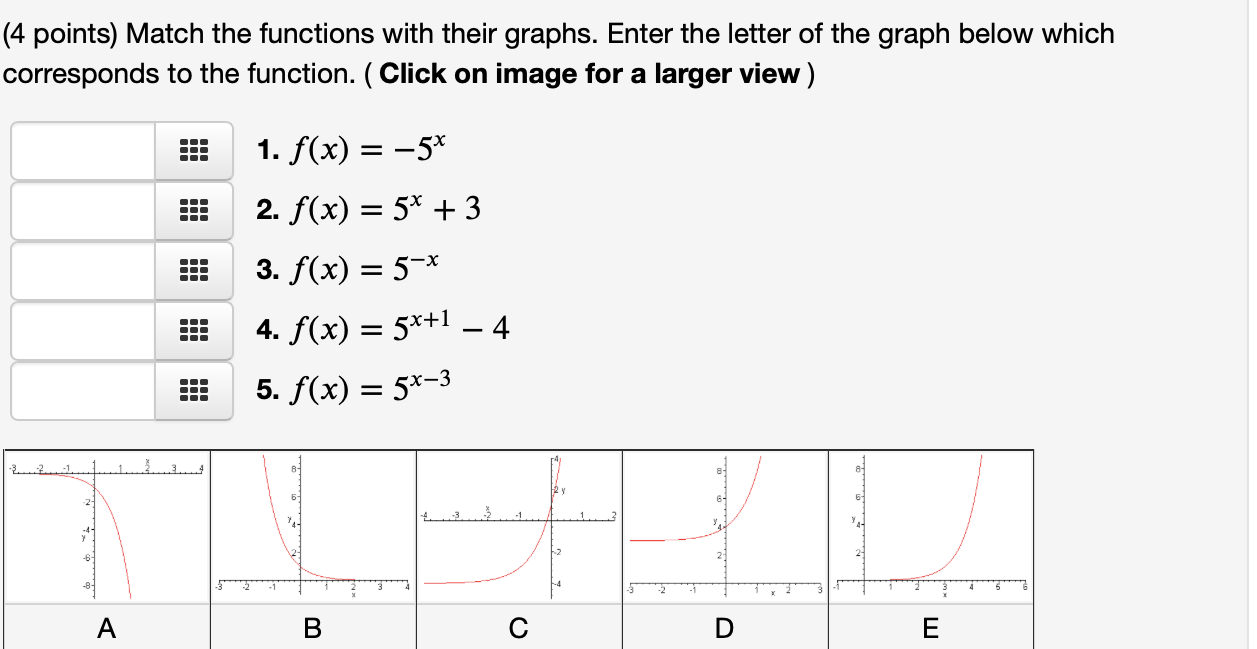 Solved 4 Points Match The Functions With Their Graphs 5462