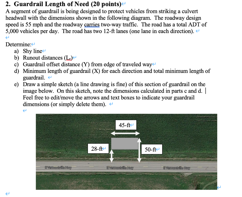 2. Guardrail Length of Need (20 points) A segment of