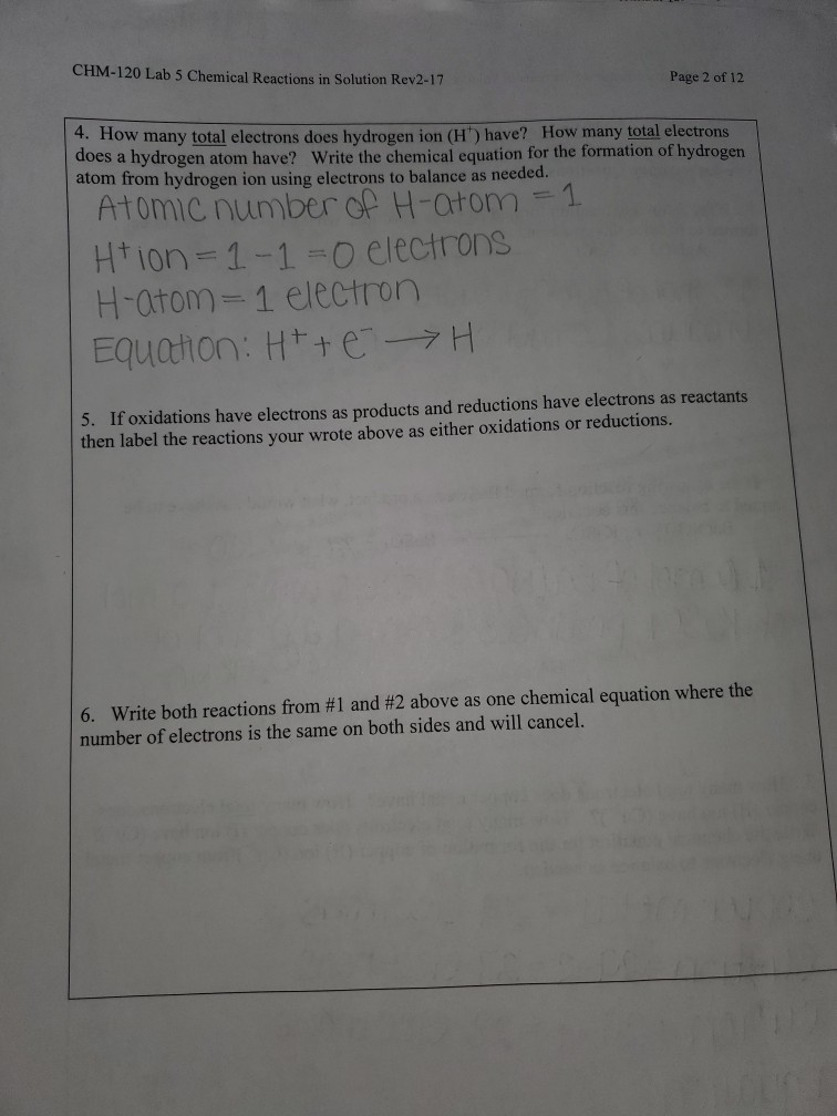 Solved CHM-120 Lab 5 Chemical Reactions in Solution Rev2-17 | Chegg.com