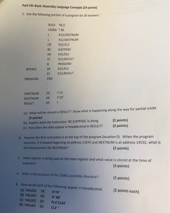 Solved Part VIl Basic Assembly Language Concepts 24 points