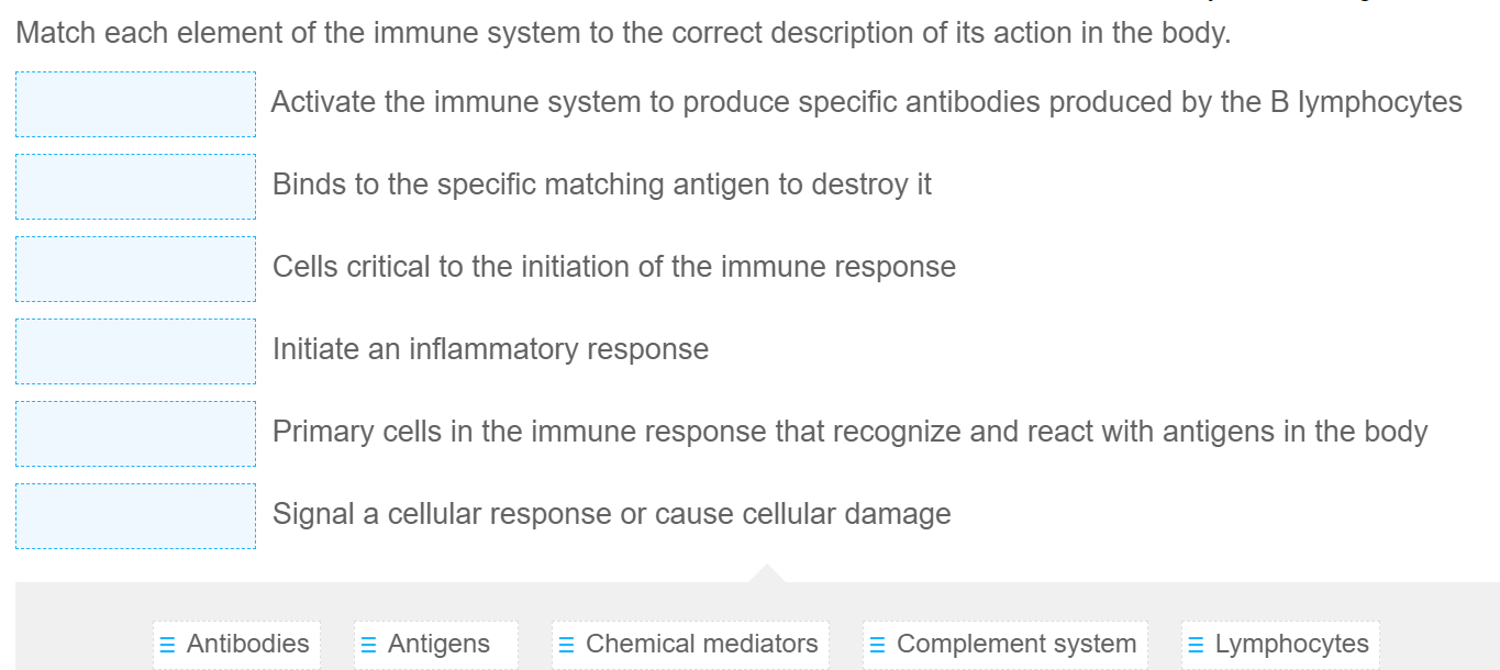 Solved Match each element of the immune system to the | Chegg.com