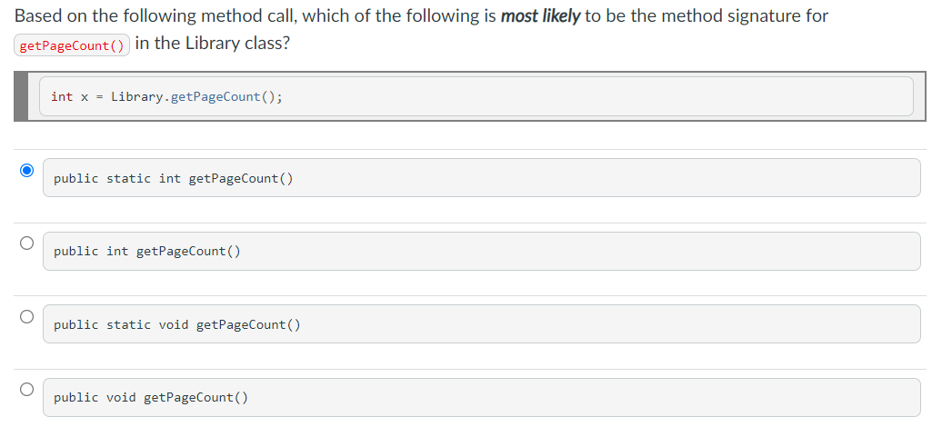 Solved Based on the following method call, which of the | Chegg.com