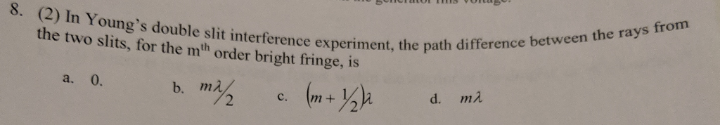 Solved 8. (2) In Young's double slit interference | Chegg.com