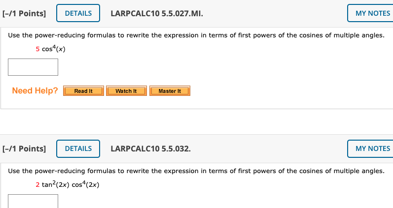 Solved [-/1 Points] DETAILS LARPCALC10 5.5.027.MI. MY NOTES | Chegg.com