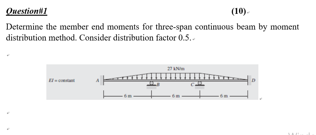 Solved Question#1 (10) Determine the member end moments for | Chegg.com