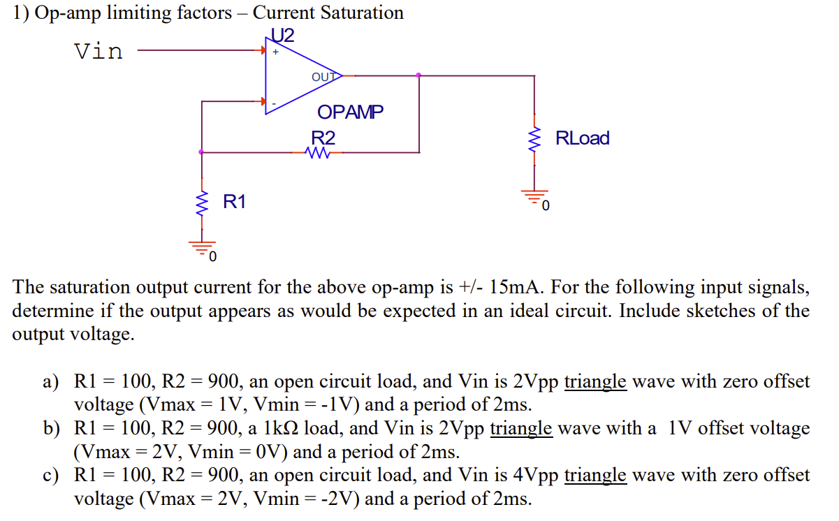 Solved 1) Op-amp limiting factors - Current Saturation The | Chegg.com