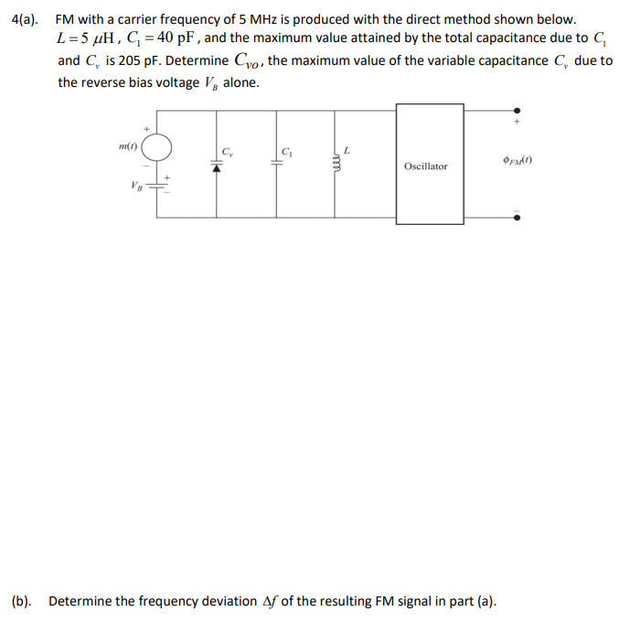 Solved 4(a). FM with a carrier frequency of 5 MHz is | Chegg.com