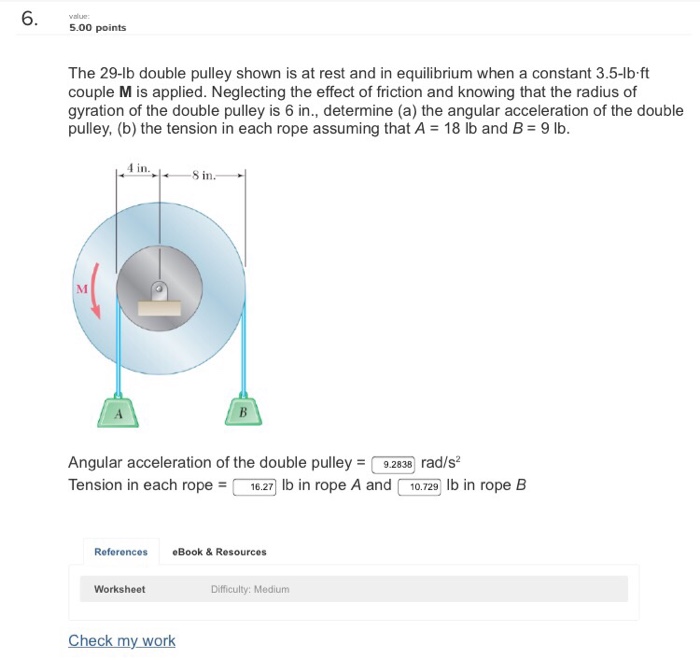 Solved The 29lb double pulley shown is at rest and in