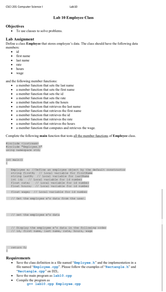 Solved CSCI 201 Computer Science I Lab10 Lab 10 Employee | Chegg.com