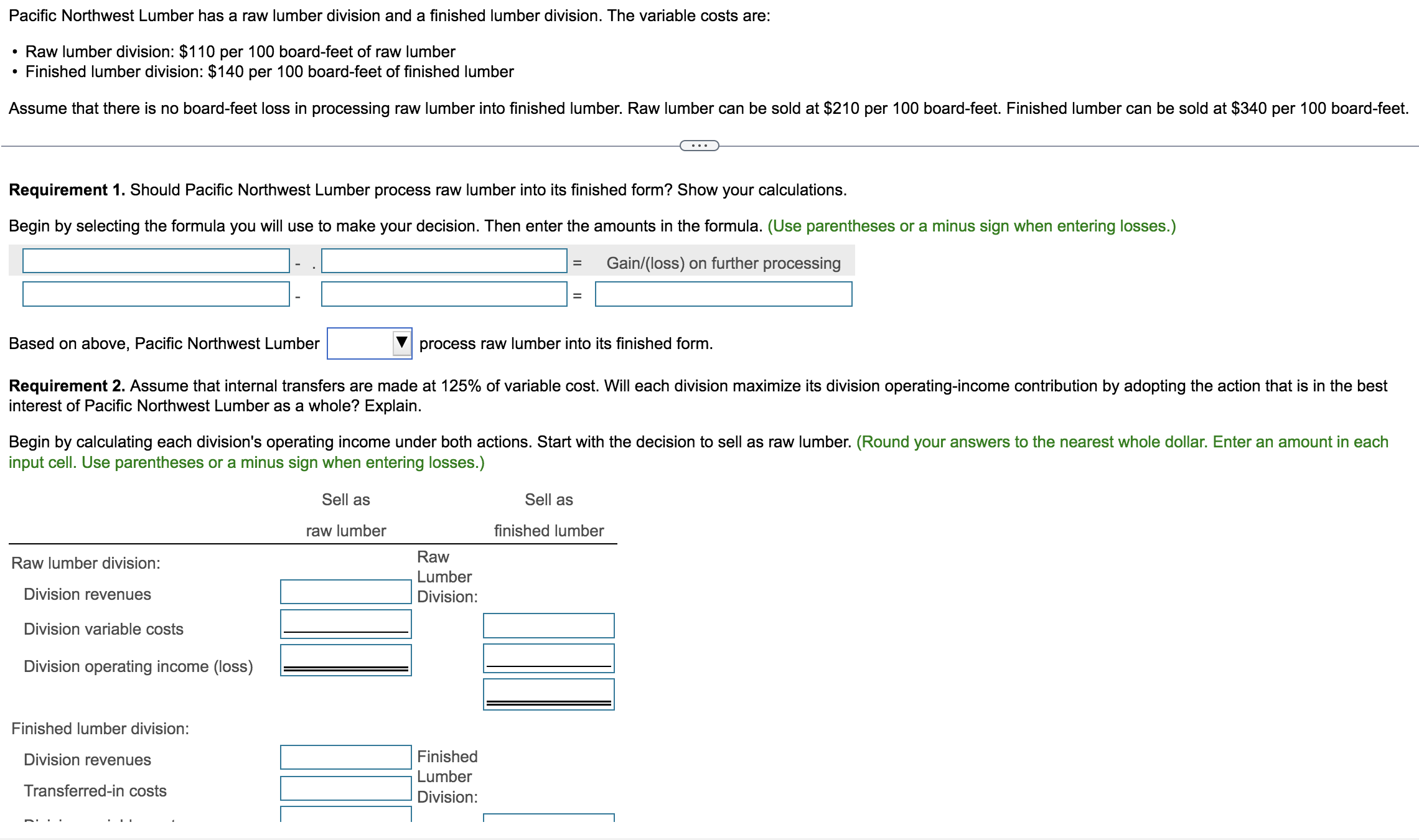 Solved Pacific Northwest Lumber has a raw lumber division