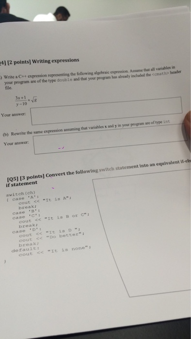Solved Write a c++ expression representing the following | Chegg.com