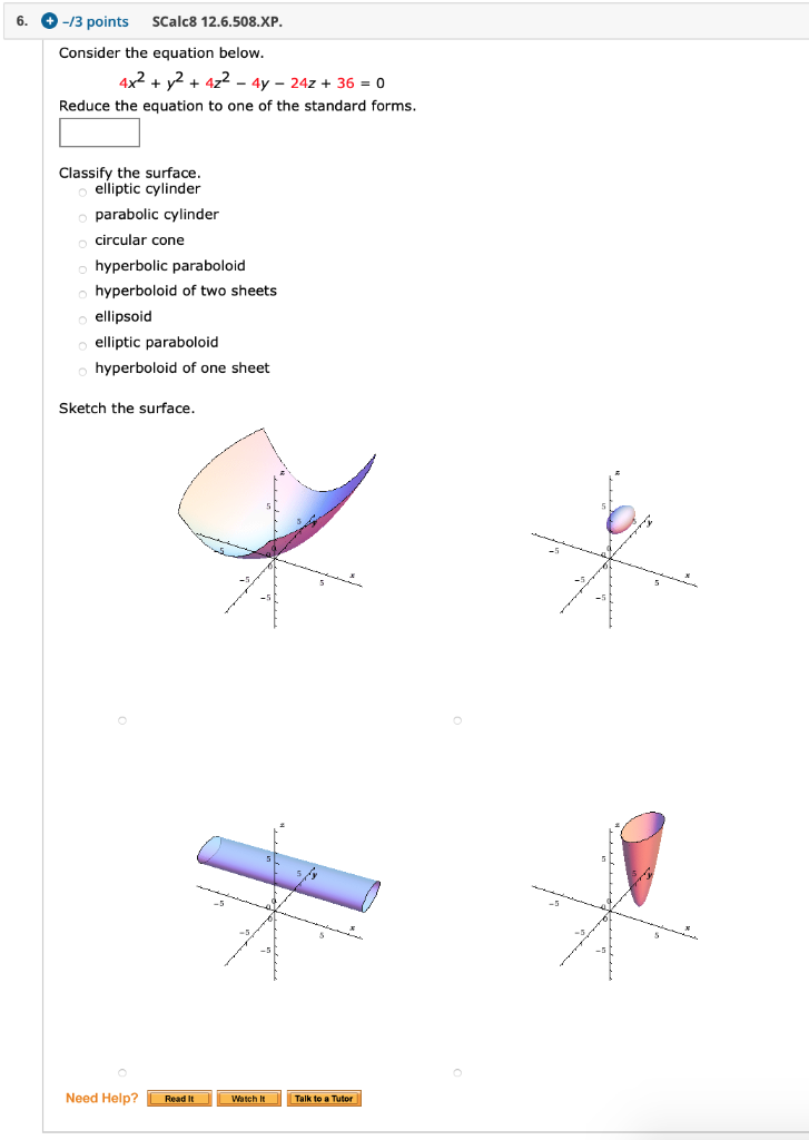 Solved Consider The Equation Below 4x2 Y2 4z2 4y Chegg Com