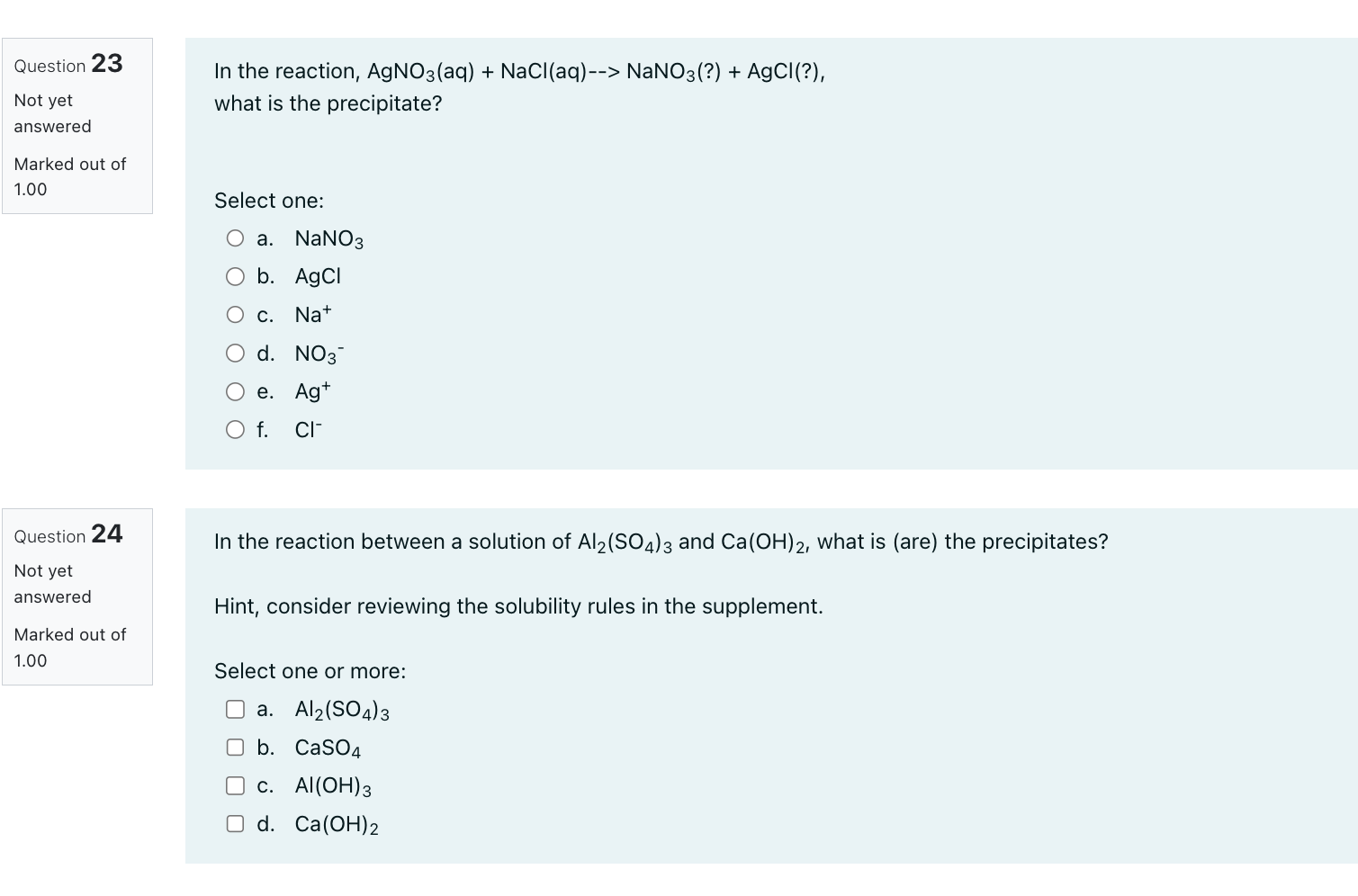 Solved In the reaction, AgNO3(aq)+NaCl(aq)−−>NaNO3( ?) | Chegg.com
