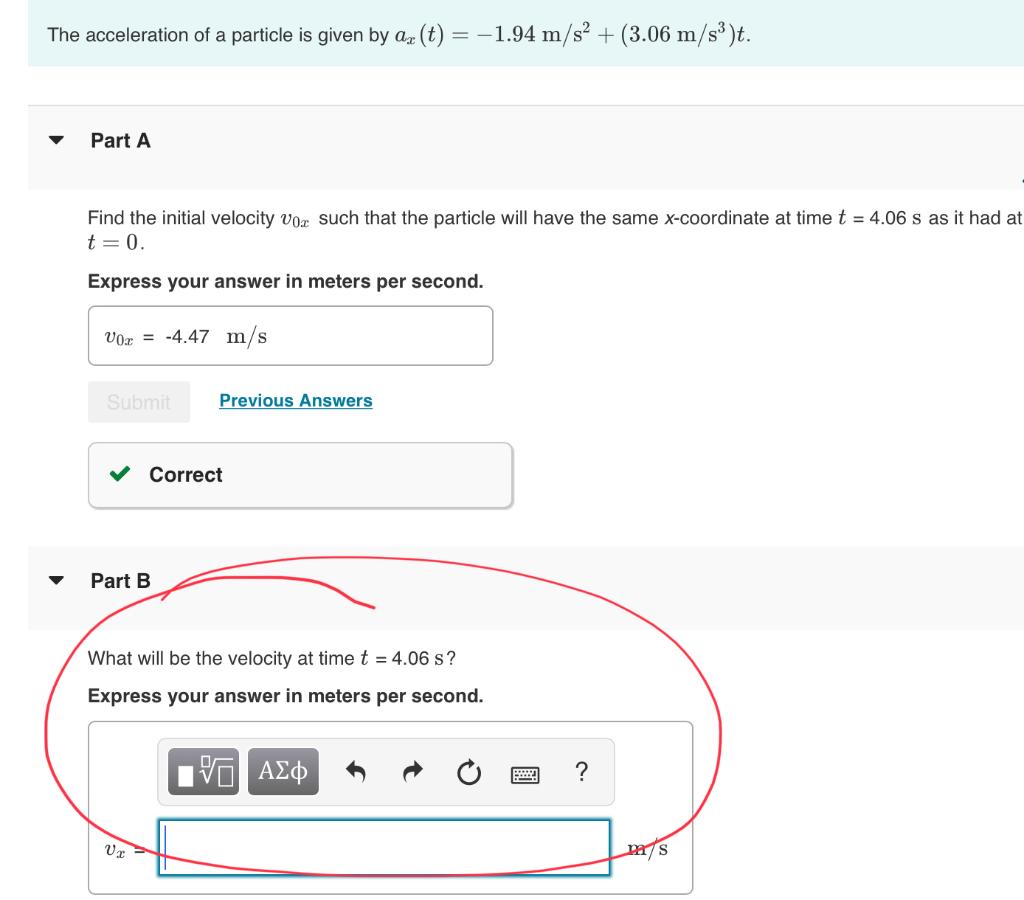 Solved e acceleration of a particle is given by ax(t)=−1.94 | Chegg.com