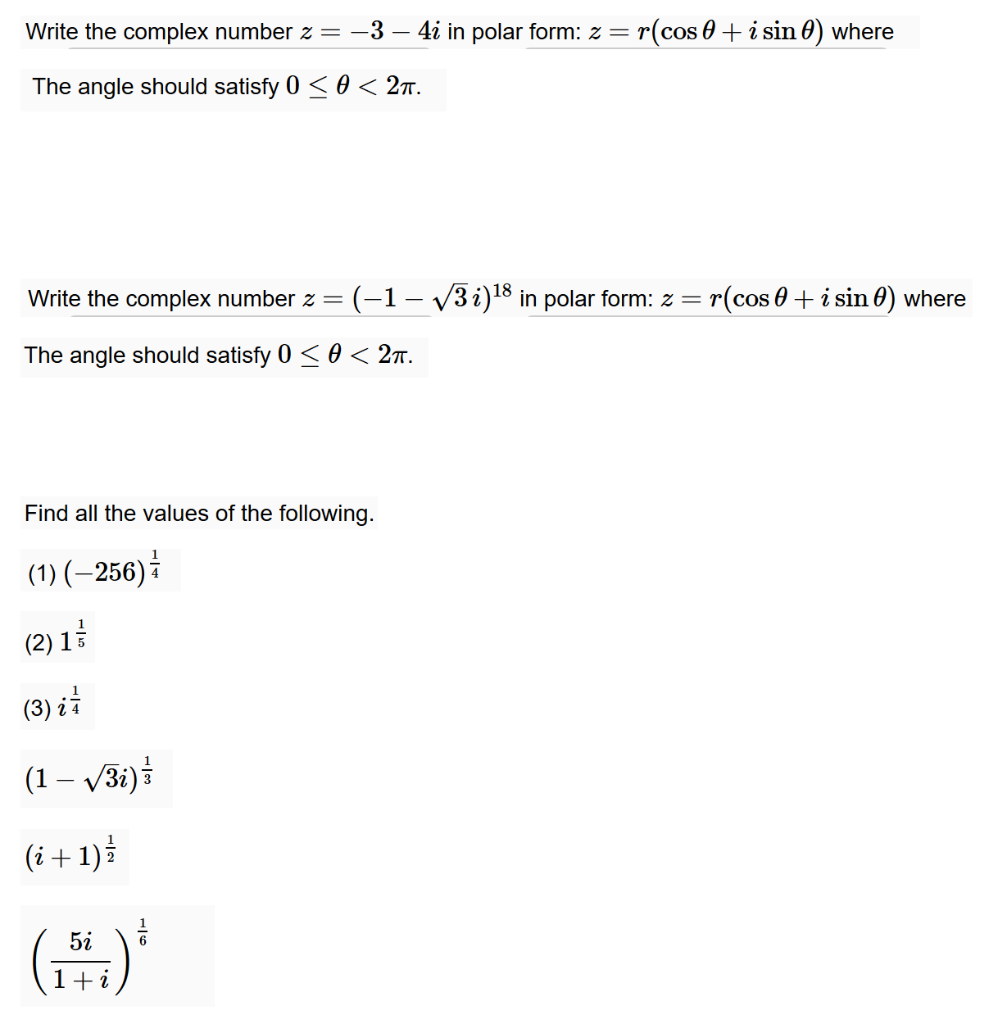 Solved Write the complex number z3-4i in polar form: z(cos