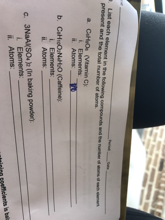 Solved List each element in the following compounds and the | Chegg.com