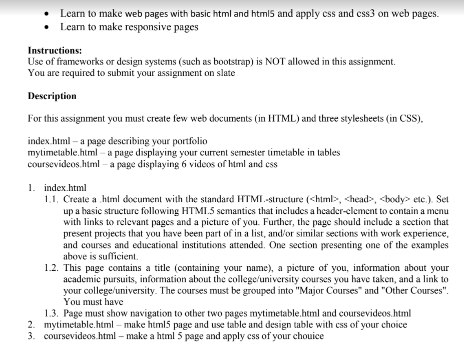 Solved Learn to make web pages with basic html and html5 and | Chegg.com