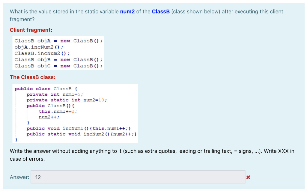 Solved What is the value stored in the static variable num2 | Chegg.com