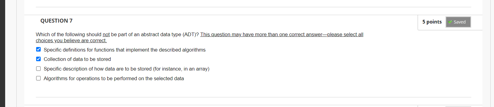 Solved QUESTION 7 Which of the following should not be part | Chegg.com