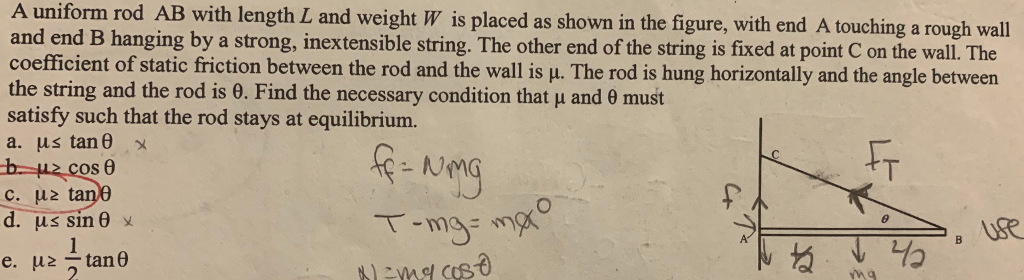 Solved A Uniform Rod AB With Length L A And End B Hanging By | Chegg.com