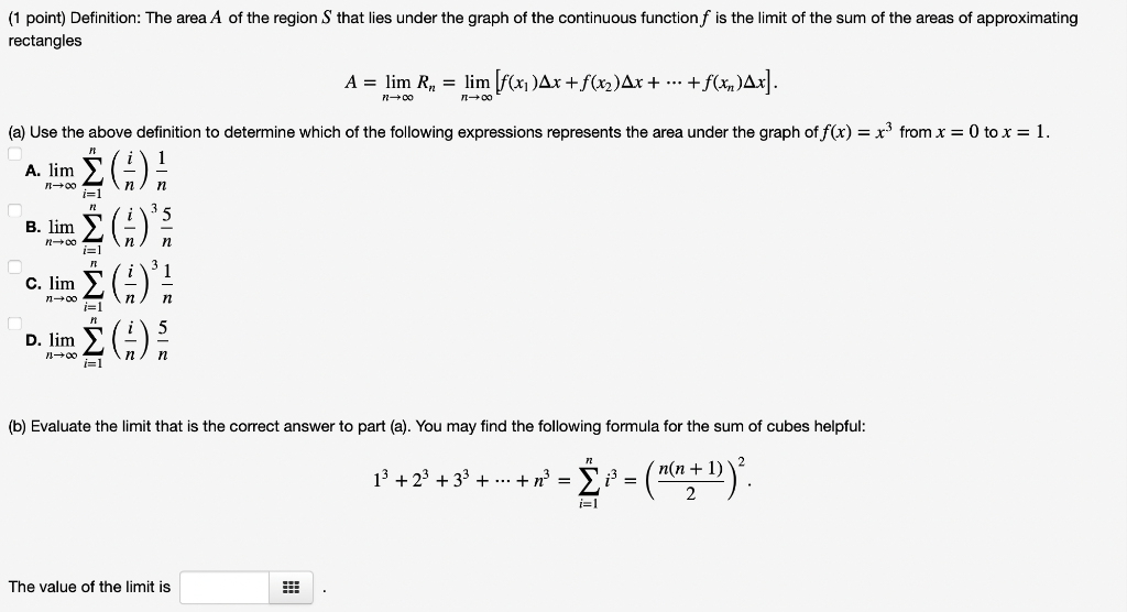 Solved (1 point) Definition: The area A of the region S that | Chegg.com