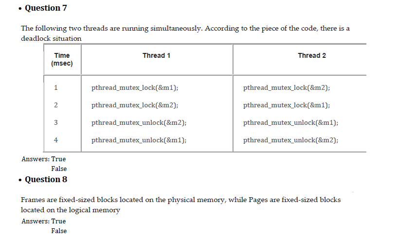 Solved • Question 7 The following two threads are running | Chegg.com