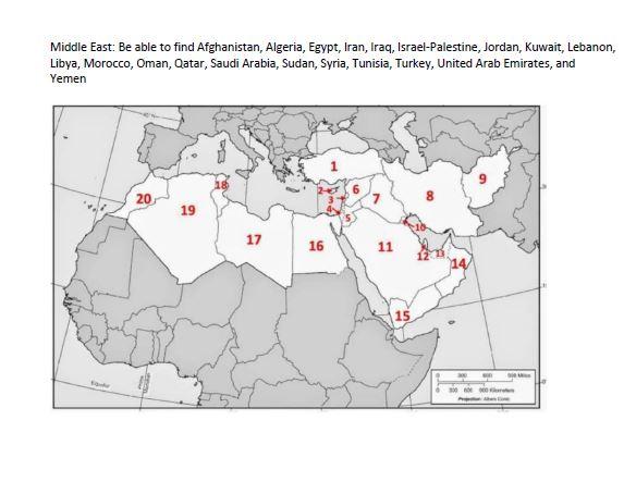 Solved Middle East: Be able to find Afghanistan, Algeria, | Chegg.com