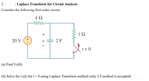 Solved 2. Laplace Transform For Circuit Analysis Consider | Chegg.com