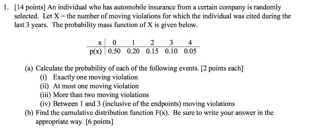 Solved 1. [14 points] An individual who has automobile | Chegg.com