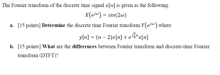 Solved The Fourier transform of the discrete time signal | Chegg.com
