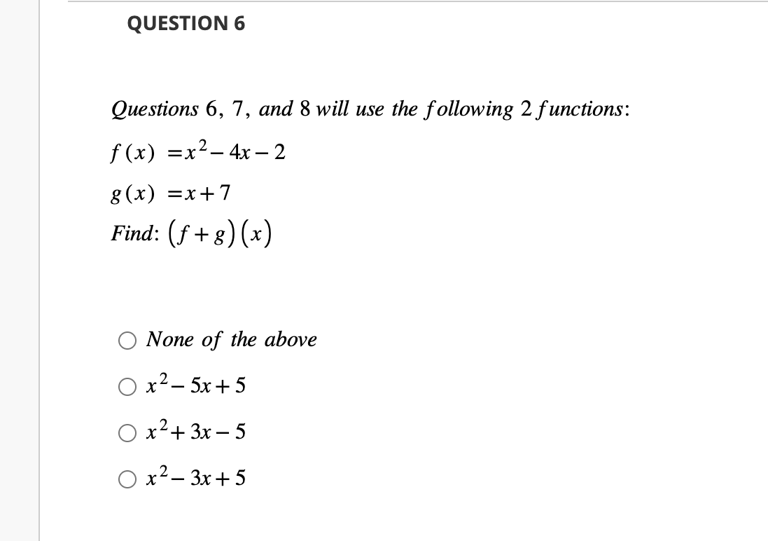 Solved Questions 6,7 , and 8 will use the following 2 | Chegg.com